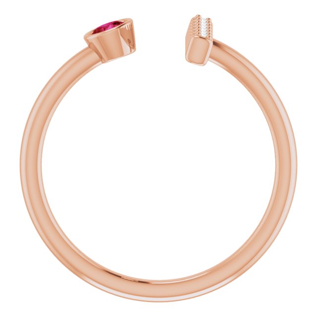 14K Gold Round Lab-Grown Ruby Bar Ring - Rose Gold - view 2