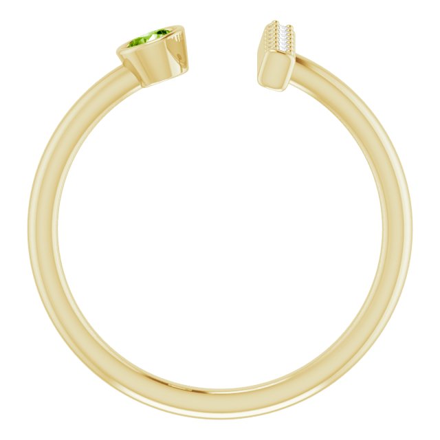 14K Gold Round Natural Peridot Bar Ring - Yellow Gold - view 2