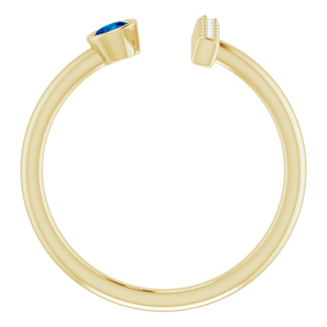 14K Gold Round Natural Blue Sapphire Bar Ring - Yellow Gold - view 2