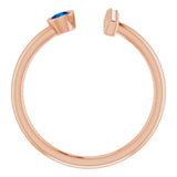 14K Gold Round Lab-Grown Blue Sapphire Bar Ring - Rose Gold - view 2