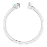 Platinum Round Natural Blue Zircon Bar Ring - view 2