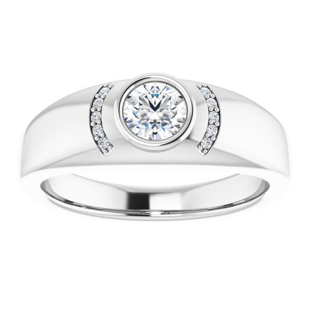 14K Gold Round Natural Diamond Accented Bezel-Set Ring – 5mm Stones - White Gold - view 3