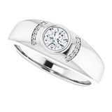 14K Gold Round Natural Diamond Accented Bezel-Set Ring – 5mm Stones - White Gold - view 5