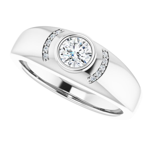 14K Gold Round Natural Diamond Accented Bezel-Set Ring – 5mm Stones - White Gold - view 5