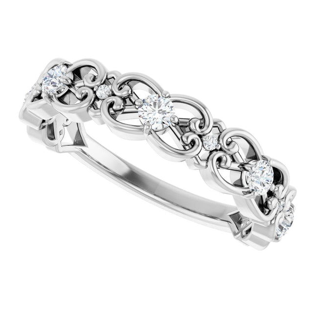 14K Gold Round Natural Diamond Vintage-Inspired Scroll Ring - White Gold - view 5