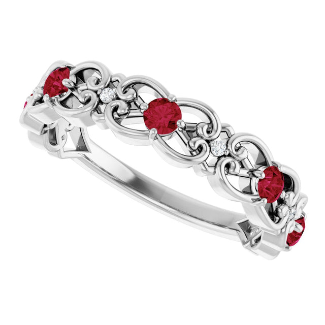 Platinum Round Natural Ruby Vintage-Inspired Scroll Ring - view 5