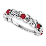 14K Gold Round Natural Ruby Vintage-Inspired Scroll Ring - White Gold - view 5