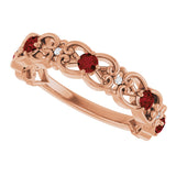 14K Gold Round Natural Mozambique Garnet Vintage-Inspired Scroll Ring - Rose Gold - view 5
