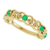 14K Gold Round Natural Emerald Vintage-Inspired Scroll Ring - Yellow Gold - view 5