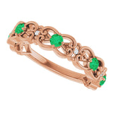 14K Gold Round Natural Emerald Vintage-Inspired Scroll Ring - Rose Gold - view 5