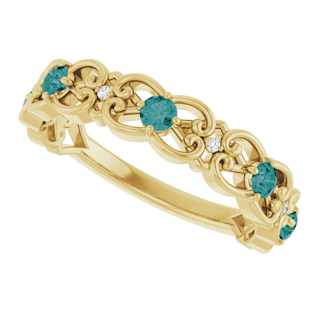 14K Gold Round Natural Alexandrite Vintage-Inspired Scroll Ring - Yellow Gold - view 5
