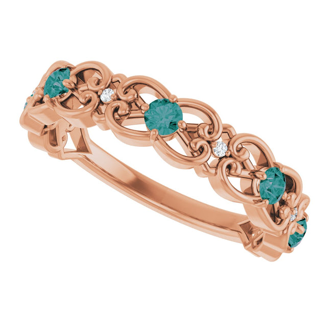 14K Gold Round Natural Alexandrite Vintage-Inspired Scroll Ring - Rose Gold - view 5