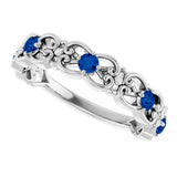 14K Gold Round Natural Blue Sapphire Vintage-Inspired Scroll Ring - White Gold - view 5