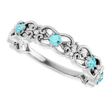 14K Gold Round Natural Blue Zircon Vintage-Inspired Scroll Ring - White Gold - view 5