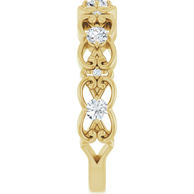 14K Gold Round Natural Diamond Vintage-Inspired Scroll Ring - Yellow Gold - view 4