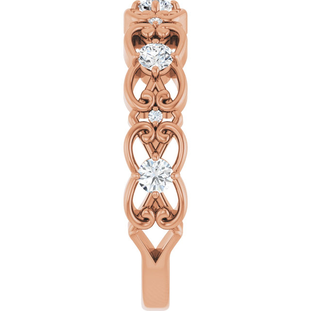 14K Gold Round Natural Diamond Vintage-Inspired Scroll Ring - Rose Gold - view 4
