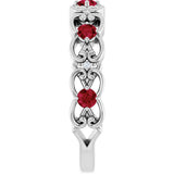14K Gold Round Lab-Grown Ruby Vintage-Inspired Scroll Ring - White Gold - view 4