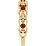 14K Gold Round Lab-Grown Ruby Vintage-Inspired Scroll Ring - Yellow Gold - view 4