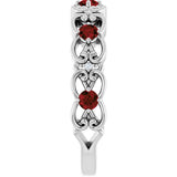 14K Gold Round Natural Mozambique Garnet Vintage-Inspired Scroll Ring - White Gold - view 4