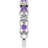 Platinum Round Natural Amethyst Vintage-Inspired Scroll Ring - view 4
