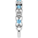 14K Gold Round Natural Aquamarine Vintage-Inspired Scroll Ring - White Gold - view 4