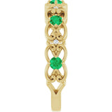 14K Gold Round Natural Emerald Vintage-Inspired Scroll Ring - Yellow Gold - view 4