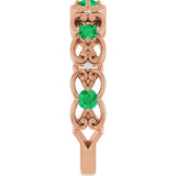14K Gold Round Natural Emerald Vintage-Inspired Scroll Ring - Rose Gold - view 4