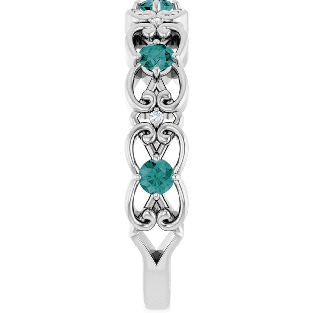 14K Gold Round Natural Alexandrite Vintage-Inspired Scroll Ring - White Gold - view 4