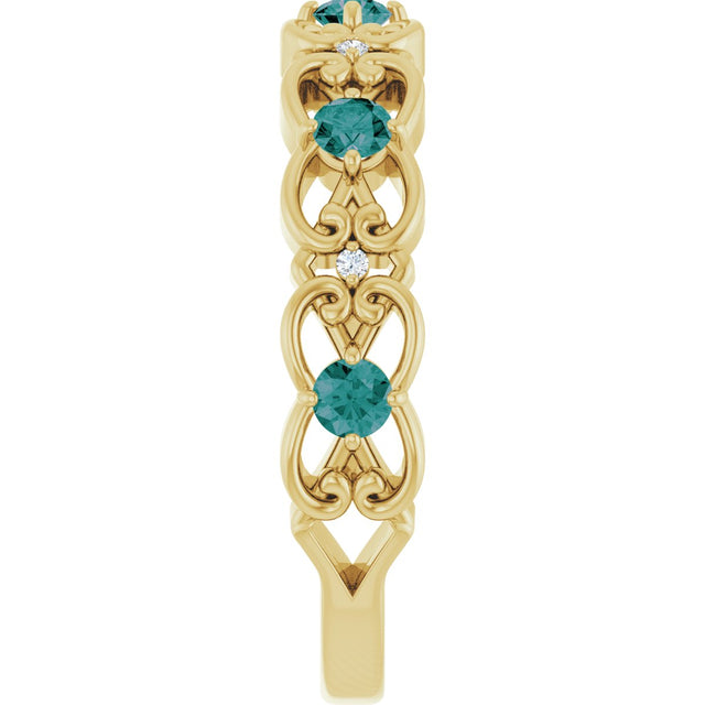 14K Gold Round Lab-Grown Alexandrite Vintage-Inspired Scroll Ring - Yellow Gold - view 4