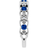 Platinum Round Natural Blue Sapphire Vintage-Inspired Scroll Ring - view 4