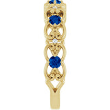 14K Gold Round Lab-Grown Blue Sapphire Vintage-Inspired Scroll Ring - Yellow Gold - view 4