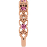 14K Gold Round Natural Pink Tourmaline Vintage-Inspired Scroll Ring - Rose Gold - view 4