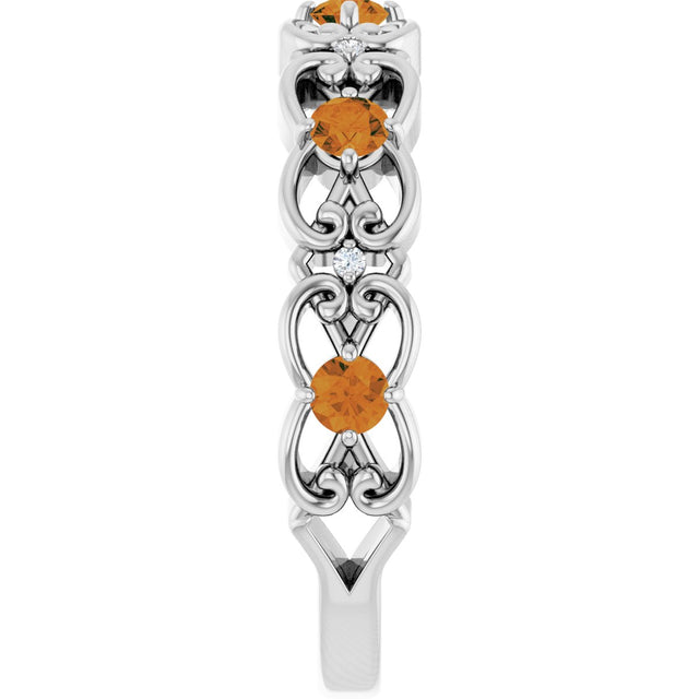 Platinum Round Natural Citrine Vintage-Inspired Scroll Ring - view 4