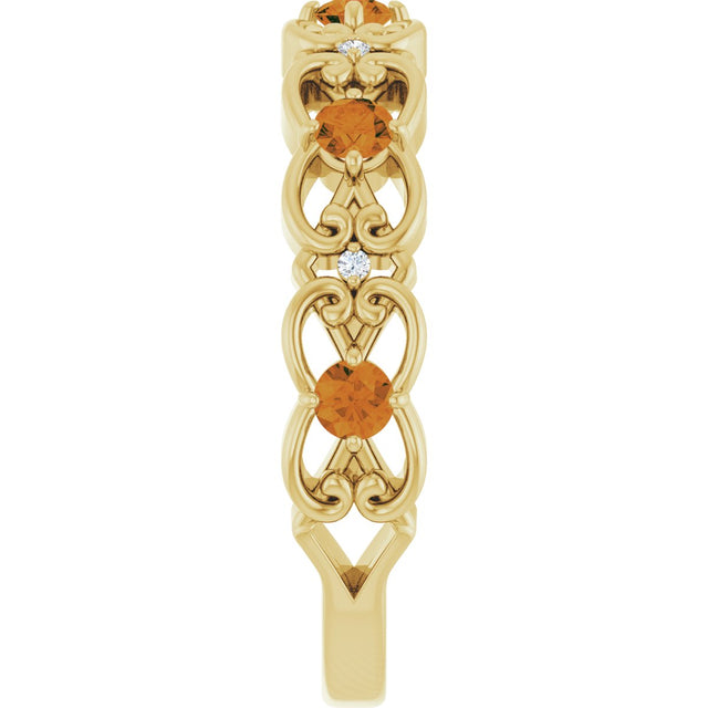 14K Gold Round Natural Citrine Vintage-Inspired Scroll Ring - Yellow Gold - view 4