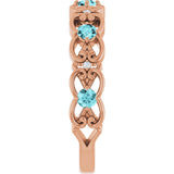 14K Gold Round Natural Blue Zircon Vintage-Inspired Scroll Ring - Rose Gold - view 4