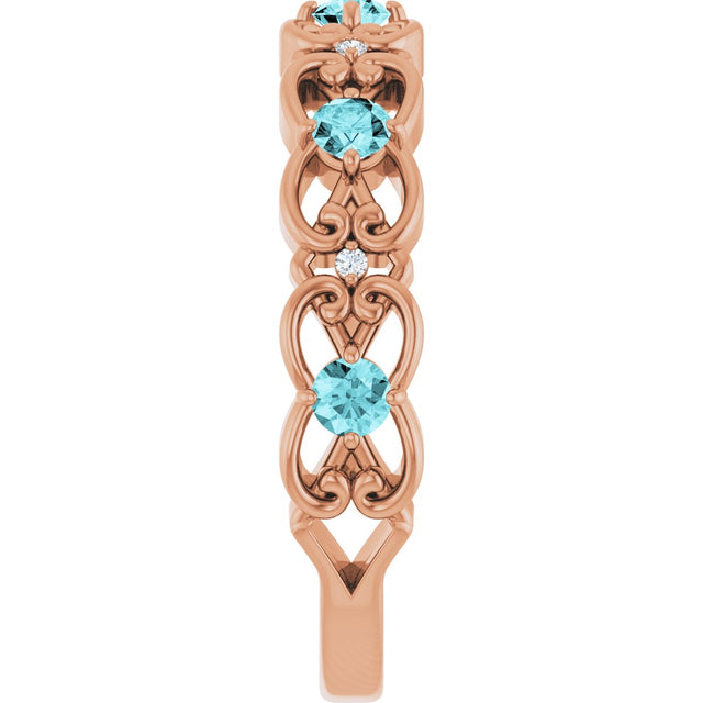 14K Gold Round Natural Blue Zircon Vintage-Inspired Scroll Ring - Rose Gold - view 4