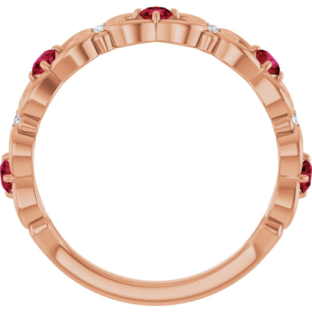 14K Gold Round Lab-Grown Ruby Vintage-Inspired Scroll Ring - Rose Gold - view 2