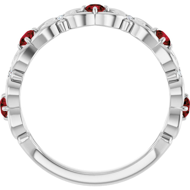 Platinum Round Natural Mozambique Garnet Vintage-Inspired Scroll Ring - view 2
