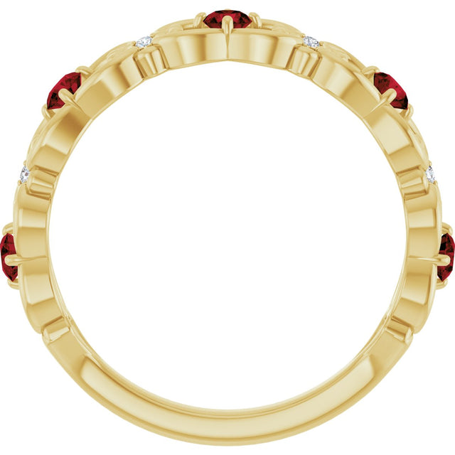14K Gold Round Natural Mozambique Garnet Vintage-Inspired Scroll Ring - Yellow Gold - view 2