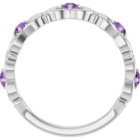 Platinum Round Natural Amethyst Vintage-Inspired Scroll Ring - view 2