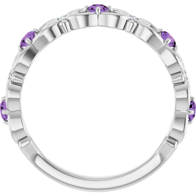 Platinum Round Natural Amethyst Vintage-Inspired Scroll Ring - view 2