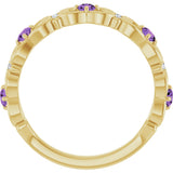 14K Gold Round Natural Amethyst Vintage-Inspired Scroll Ring - Yellow Gold - view 2