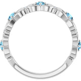 Platinum Round Natural Aquamarine Vintage-Inspired Scroll Ring - view 2
