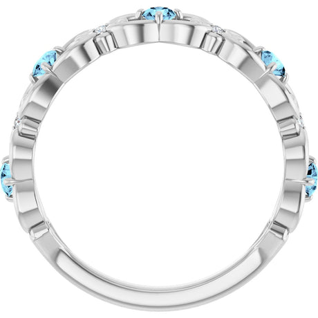 Platinum Round Natural Aquamarine Vintage-Inspired Scroll Ring - view 2