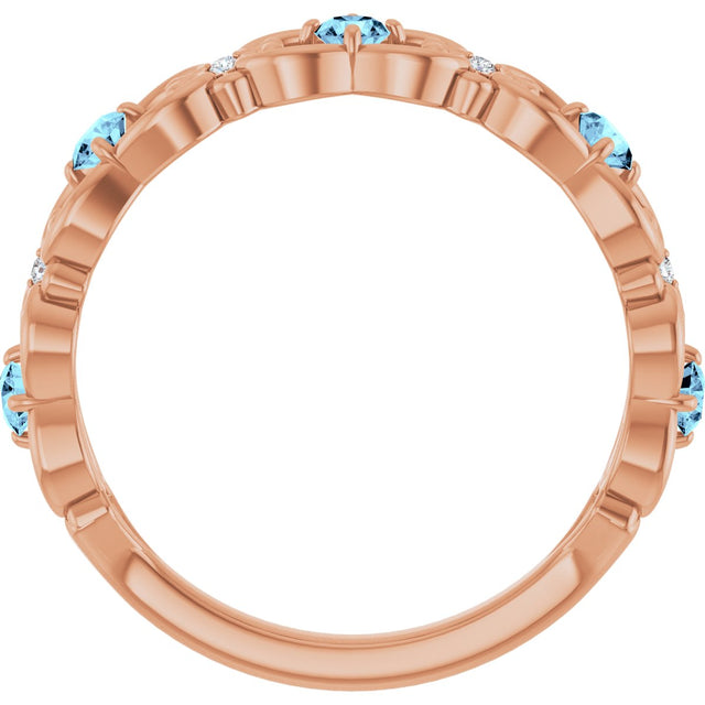 14K Gold Round Natural Aquamarine Vintage-Inspired Scroll Ring - Rose Gold - view 2