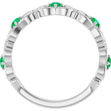 14K Gold Round Natural Emerald Vintage-Inspired Scroll Ring - White Gold - view 2