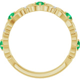 14K Gold Round Lab-Grown Emerald Vintage-Inspired Scroll Ring - Yellow Gold - view 2