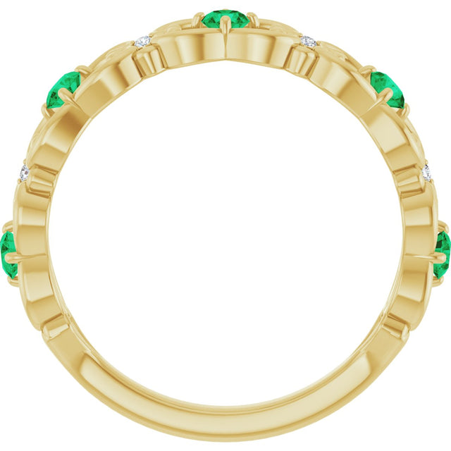 14K Gold Round Lab-Grown Emerald Vintage-Inspired Scroll Ring - Yellow Gold - view 2
