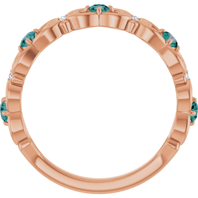 14K Gold Round Lab-Grown Alexandrite Vintage-Inspired Scroll Ring - Rose Gold - view 2