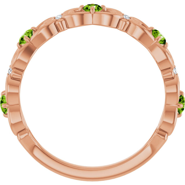 14K Gold Round Natural Peridot Vintage-Inspired Scroll Ring - Rose Gold - view 2